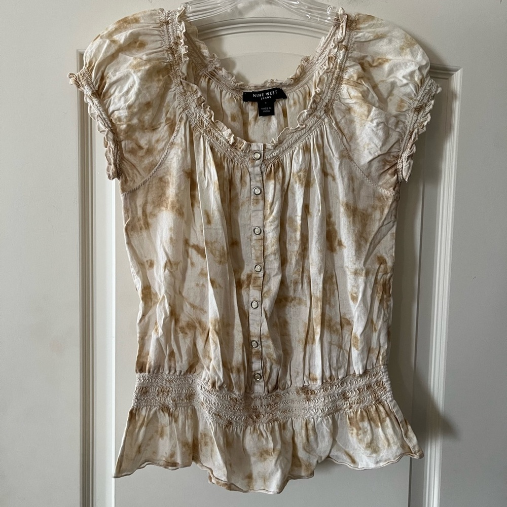 Nine West Jeans Brand Cotton Ruffle Sleeve Spring blouse Women’s Size Small